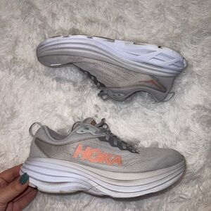 Hoka Women's Light Gray and Coral Sneakers